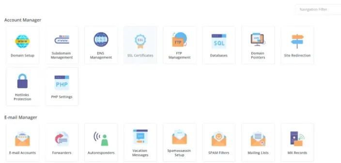 DirectAdmin interface