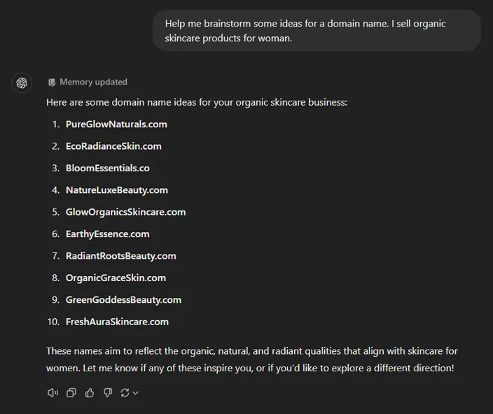 Illustration of generating unique domain names using ChatGPT