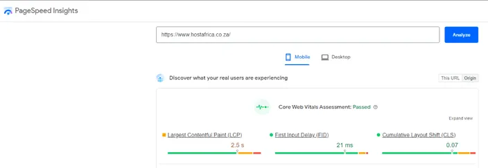 Core web vitals PageSpeed Insights Report
