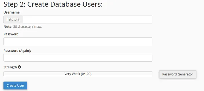 MySQL Database Wizard specify admin name and pass