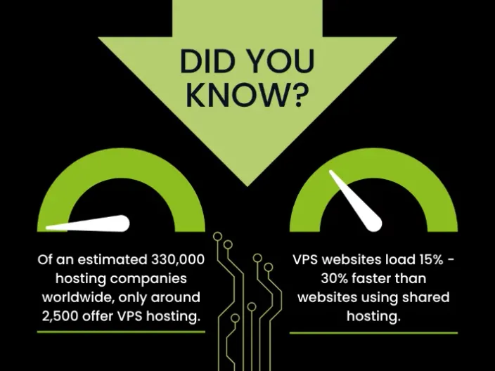 Statistics showing how many companies offer VPS hosting, and its speed versus shared hosting.