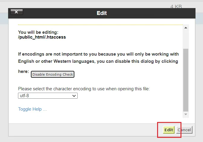 cPanel Edit file prompt