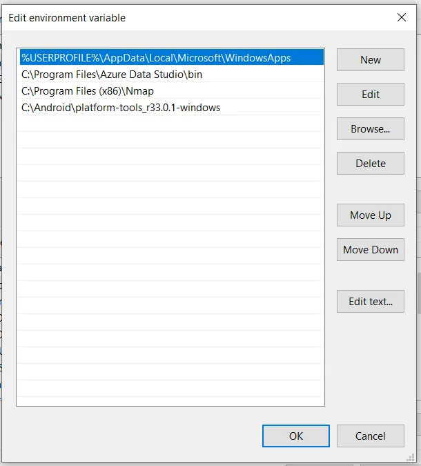 environment variables screenshot