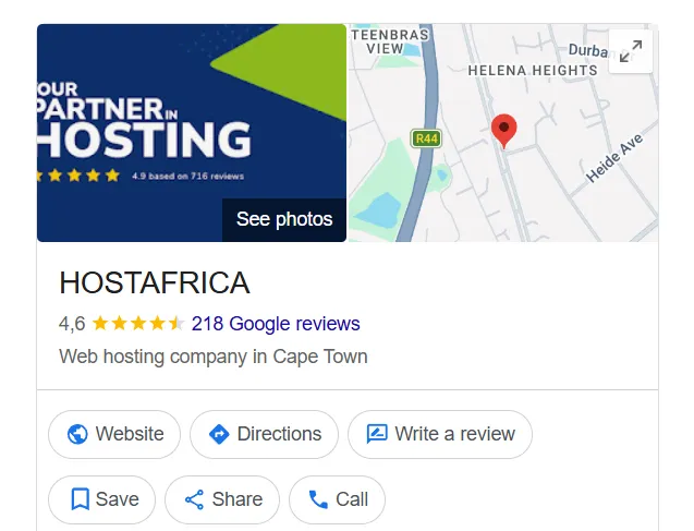 HostAfrica Google rating