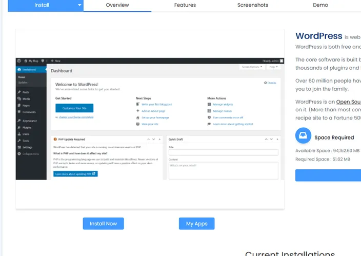 WordPress installation prompts via cPanel HostAfrica