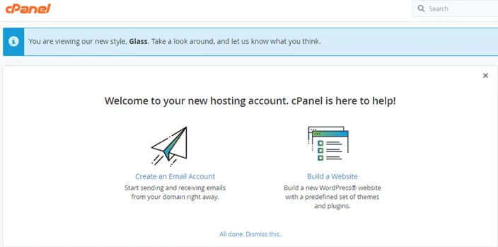 The cPanel home page as seen by the client