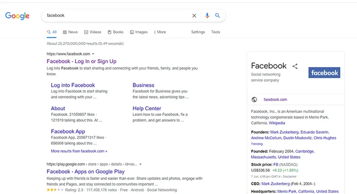 google search results navigational query