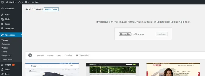 Click Upload Theme and then Choose File.