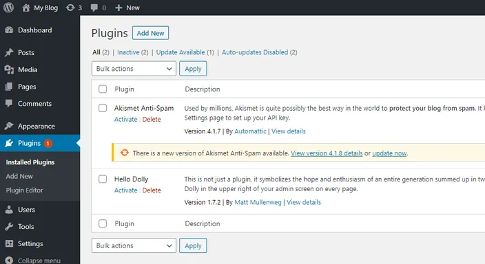 Select Plugins from the left-hand sidebar and then Add New.