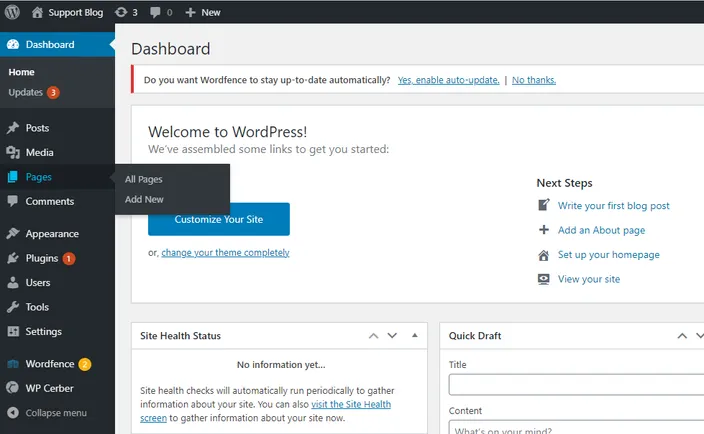 Select Pages -> Add New.