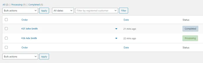 screenshot WooCommerce Order filtering