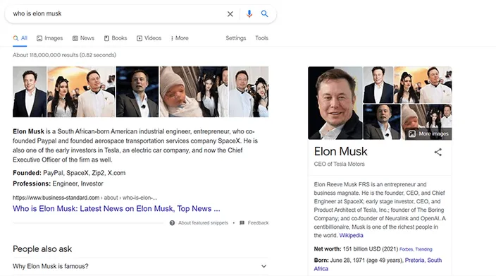 informational google search result