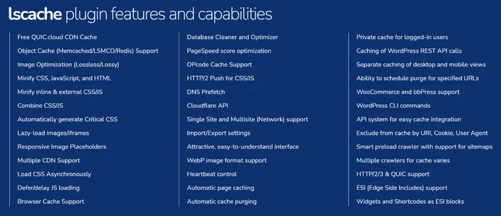 LSCache plugin features and capabilities
