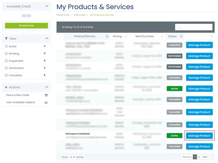 My Services in Client Area