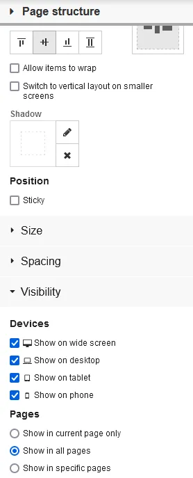 Website Builder page structure tab