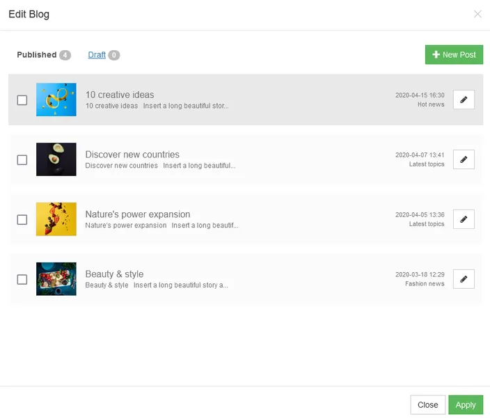 Edit individual posts that show on the blog element
