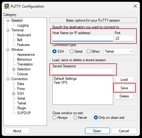 Putty Session Interface