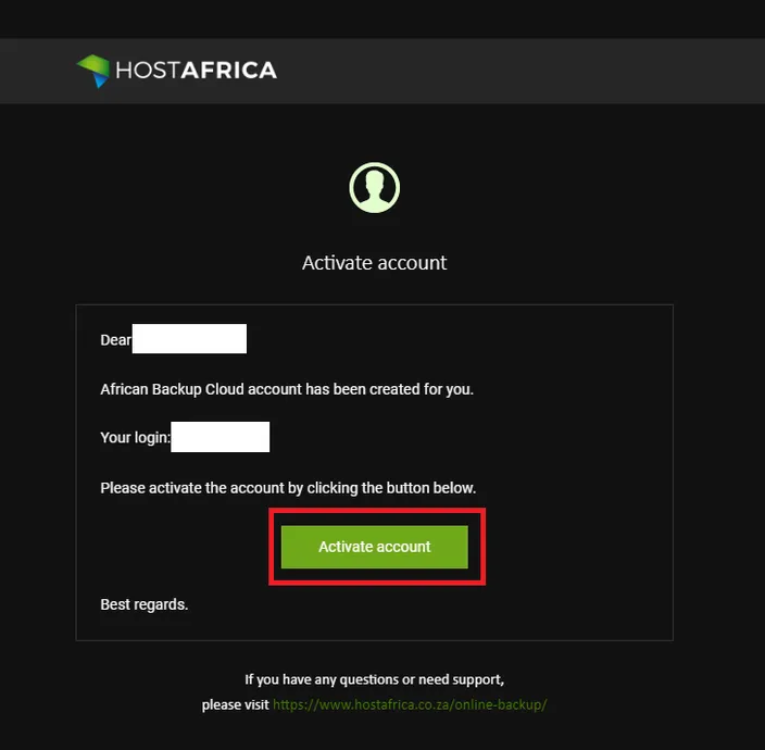 account activation email
