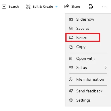 Resize images using Windows Photo Editor