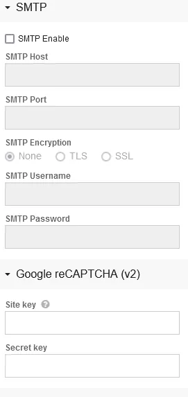 SMTP settings tab