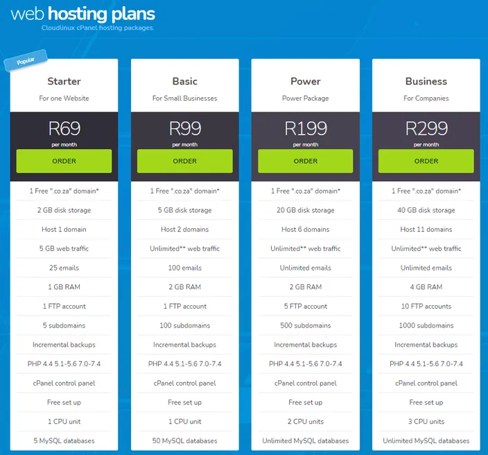 HostAfrica Web Hosting Plans