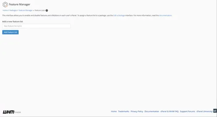 WHM Feature Manager Dashboard
