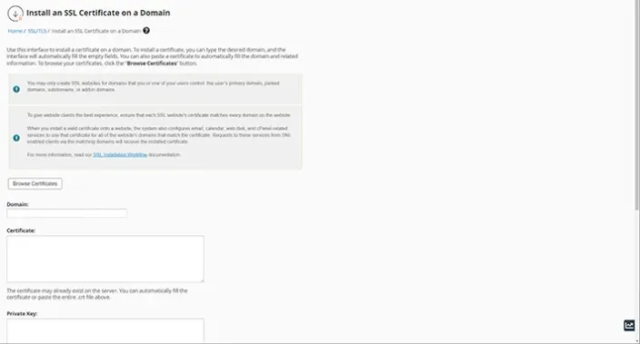 WHM Install an SSL Certificate on a Domain Dashboard