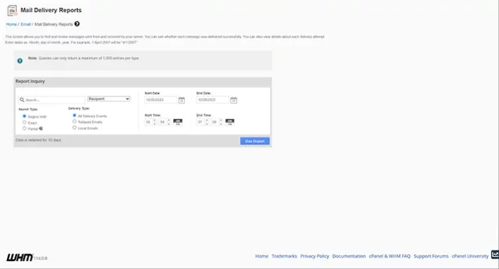 WHM Mail Delivery Reports Dashboard