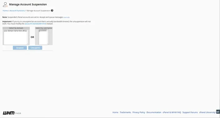 whm manage account suspension dashboard