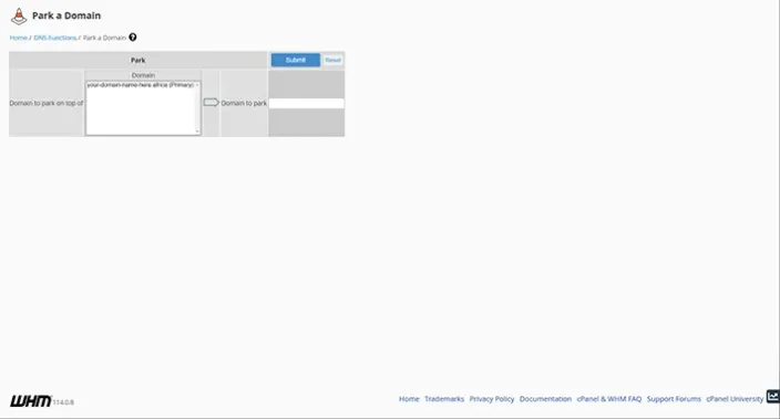 WHM Park a Domain Dashboard