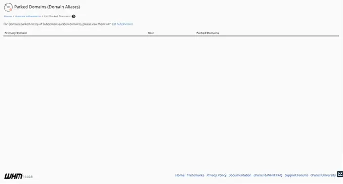 WHM Parked Domains Dashboard