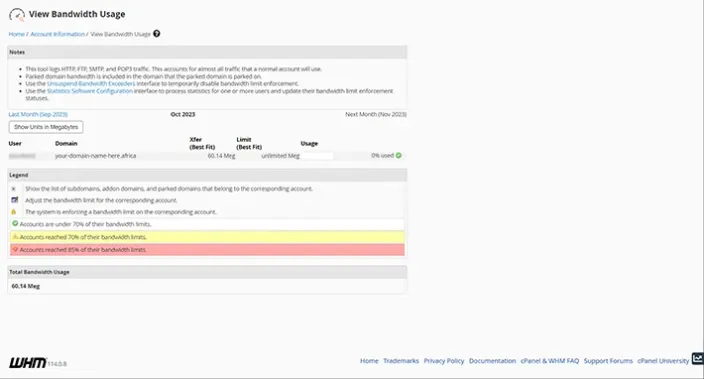 WHM View Bandwidth Usage Dashboard