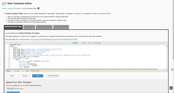 WHM Web Template Editor Dashboard