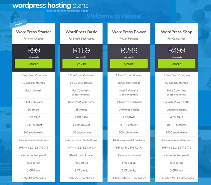HostAfrica WordPress Hosting Plans