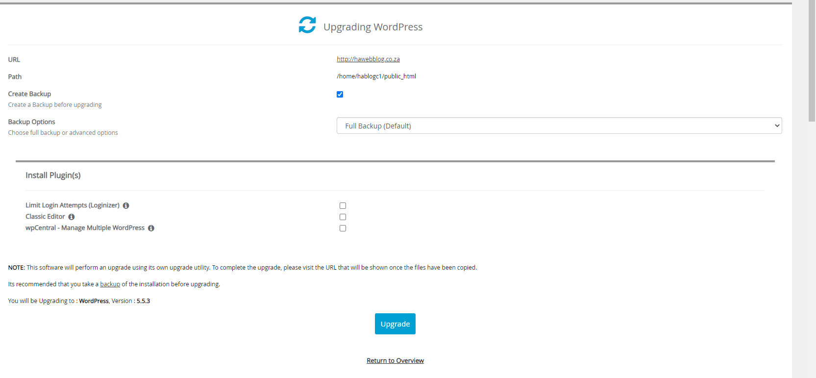 Just to be on the safe side, tick the Create Backup checkbox. Then click Upgrade.