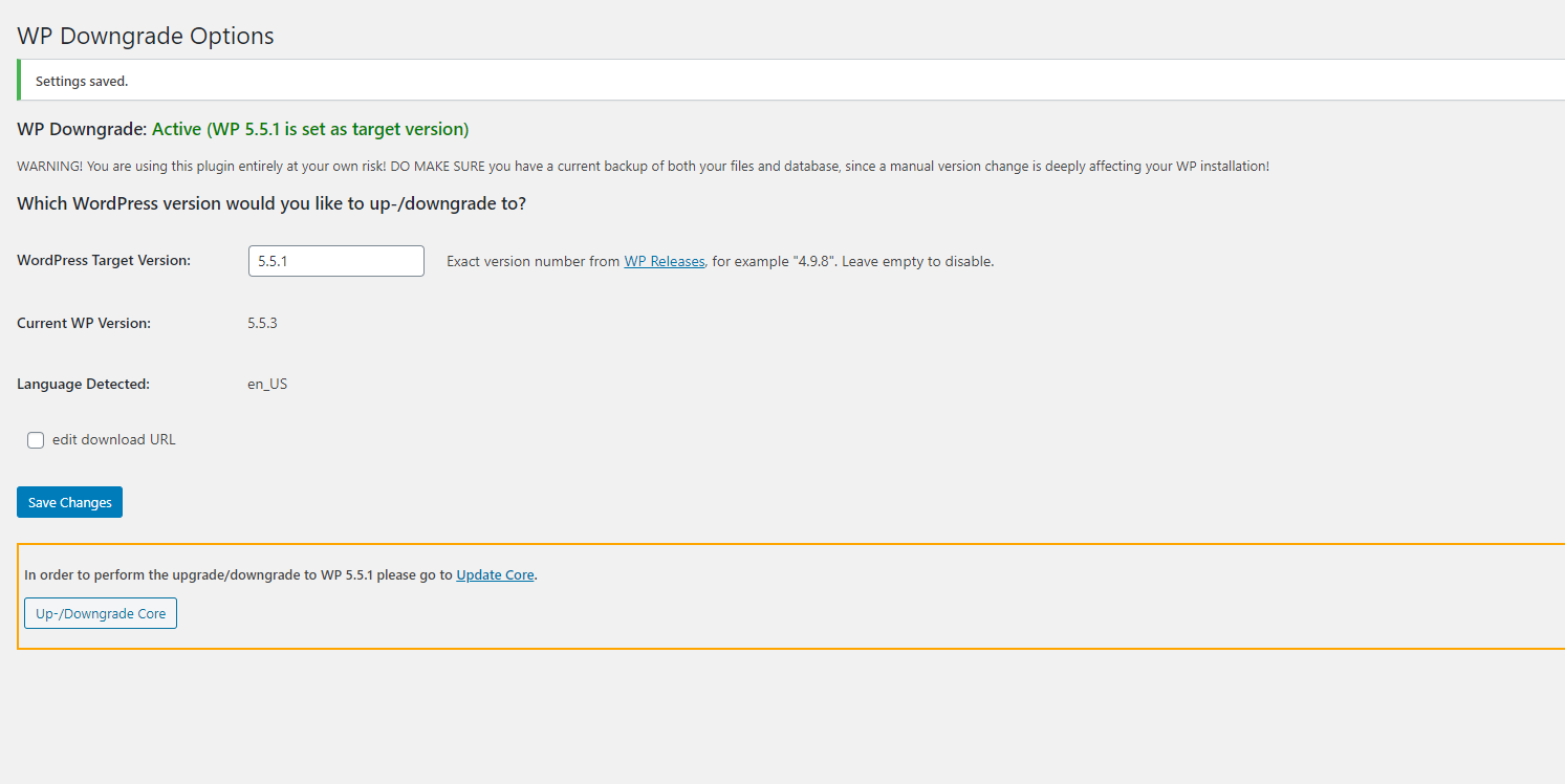 Then click the Up-/Downgrade Core button.