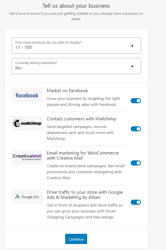 screenshot WooCommerce form for business details