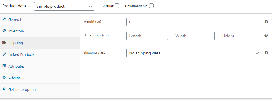 screenshot WooCommerce Product Shipping form