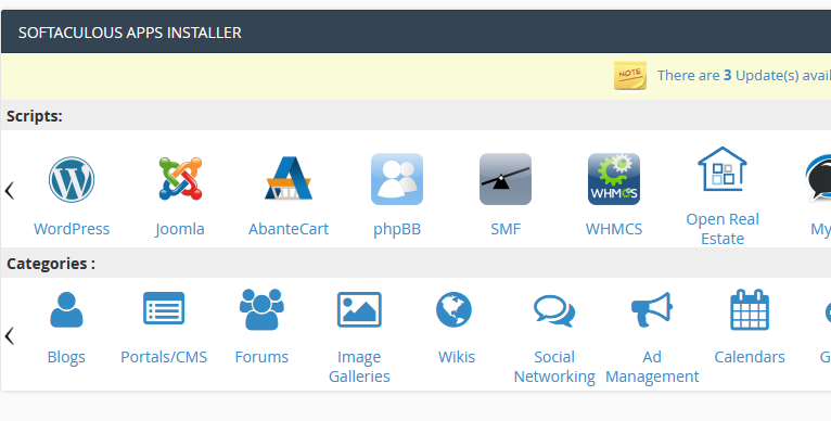 cPanel Softaculous apps installer