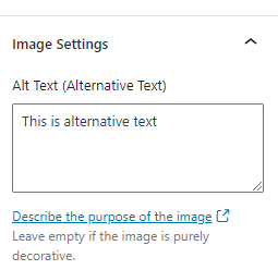 The alt text box in WordPress allowing for an image to be described