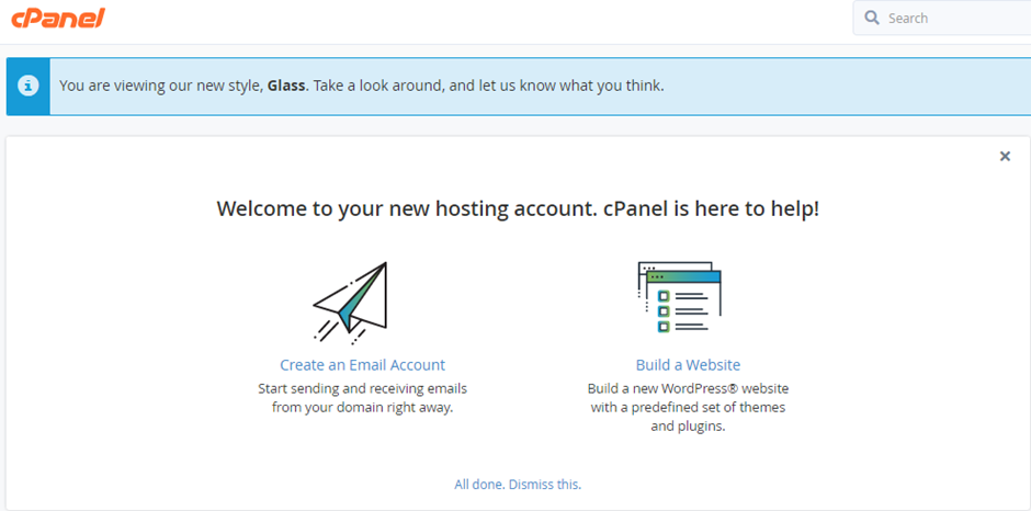 The cPanel home page as seen by the client 