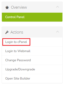 WHMCS cPanel log in button