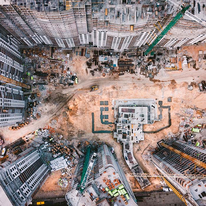aerial view of a construction yard