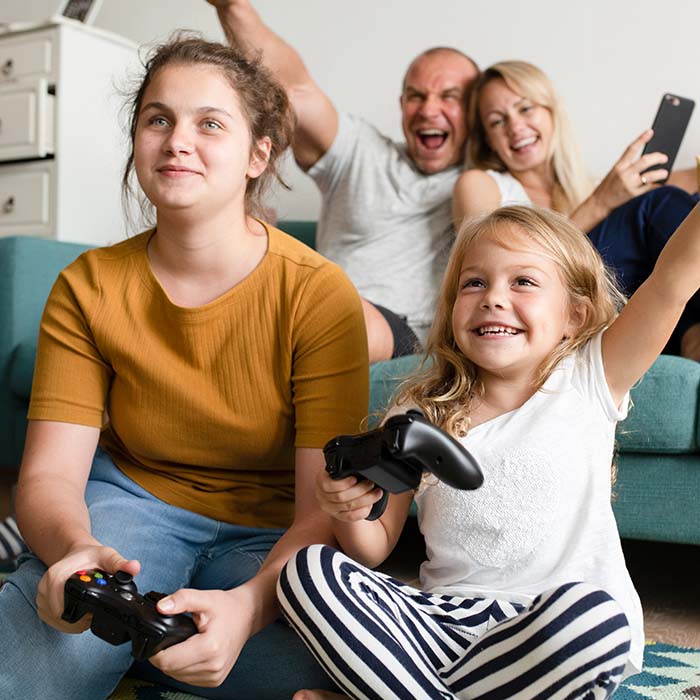 family enjoying video games