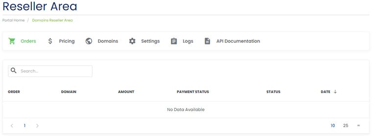 Reseller Area Dashboard