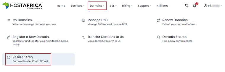 Domain Reseller Area Nav Location